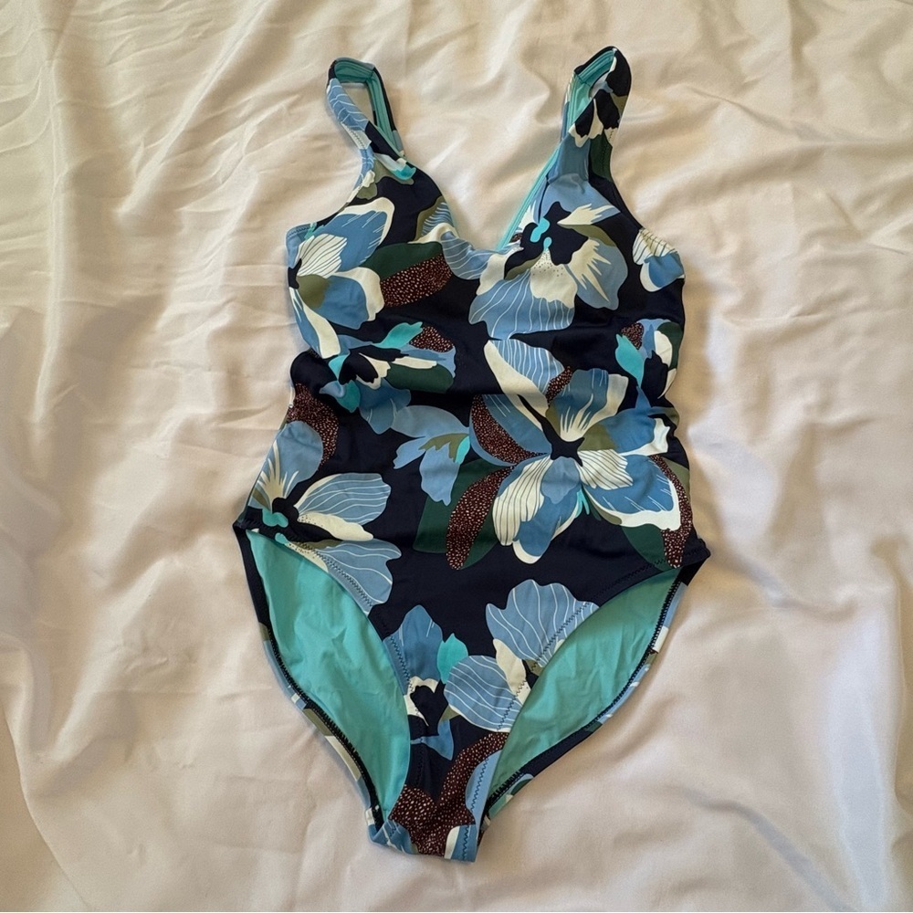 Athleta Blue Floral One Piece Swimsuit